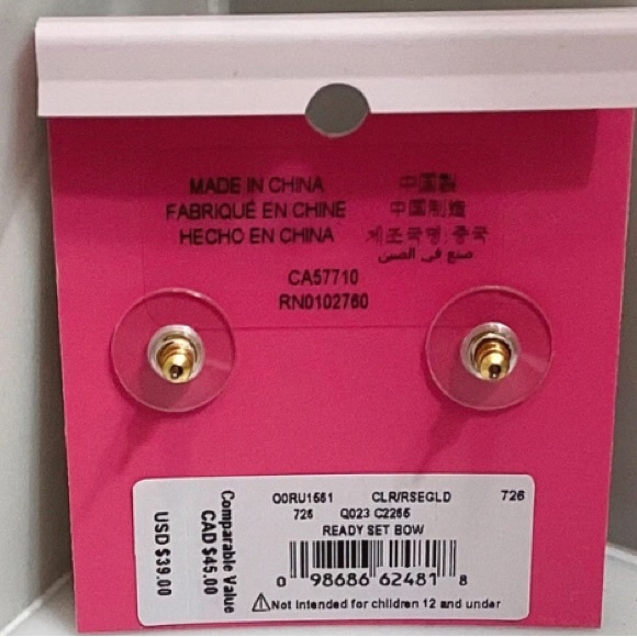 🆕🔥KATE SPADE(READY SET BOW)ABSOLUTELY GORGEOUS SEXY ROSE GOLD&CLEAR EARRINGS - Picture 9 of 12